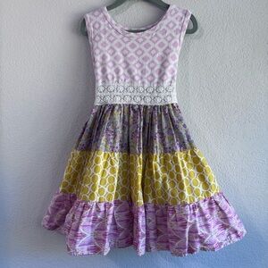 Haute Baby Girls' Sleeveless Lavender, Pink & Yellow Mixed-Print Dress. Size 6.